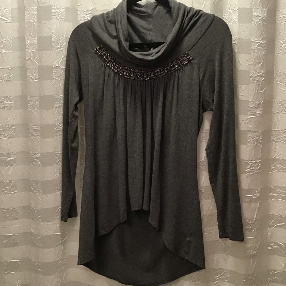Venus Embellished Cowl Neck High Low Tunic